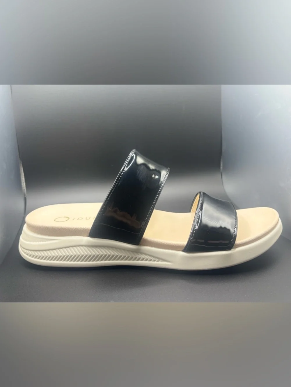 Journee Collection Janis Wedge Black Patent Women’s Sandals Size 7.5 - Picture 4 of 12